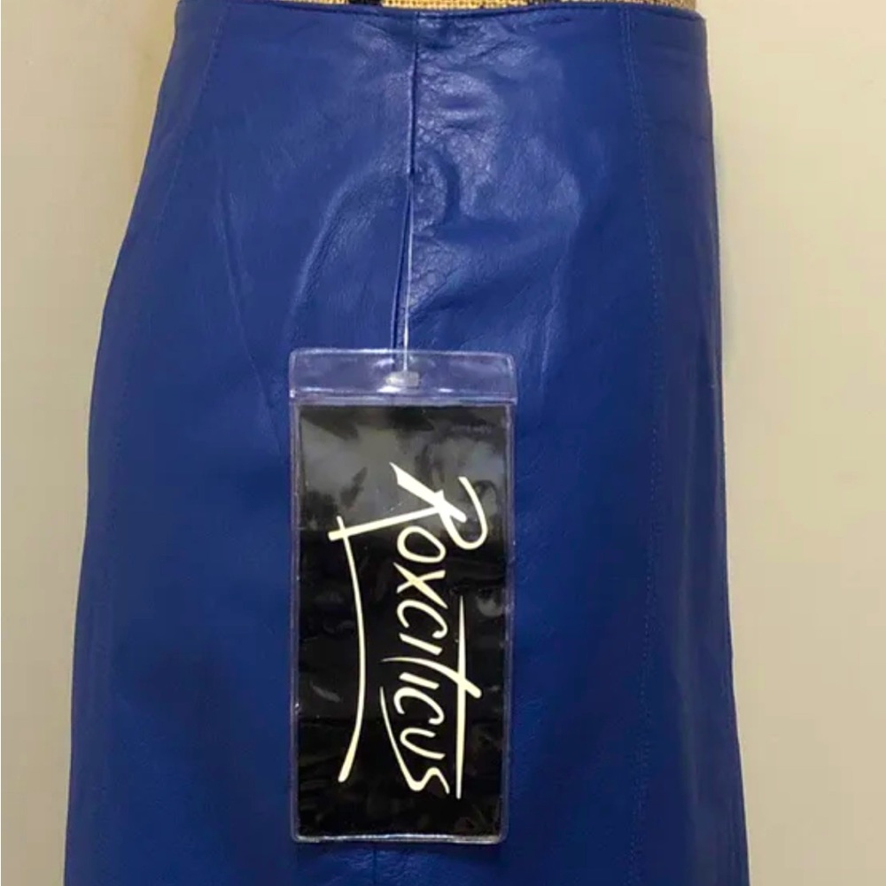NWT ROXCITICUS BLUE LEATHER ZIPPER SKIRT SIZE 8